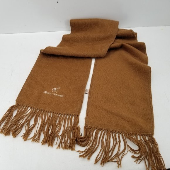 ALPACA CAMARGO Scarf Tan Soft Peruvian Alpaca Blend Fringed Soft 9 x 70 - Picture 8 of 9